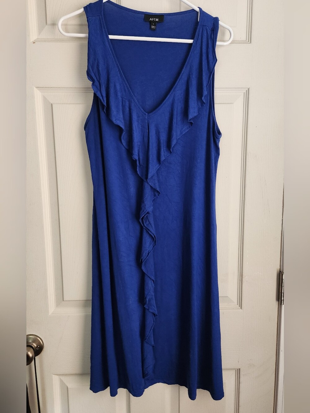 Sleeveless Ruffle-Front Maxi Dress in Royal Blue